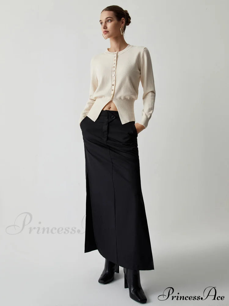 Cream Button Graceful Down Curved Cardigan image 1