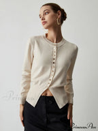 Cream Button Graceful Down Curved Cardigan image 2