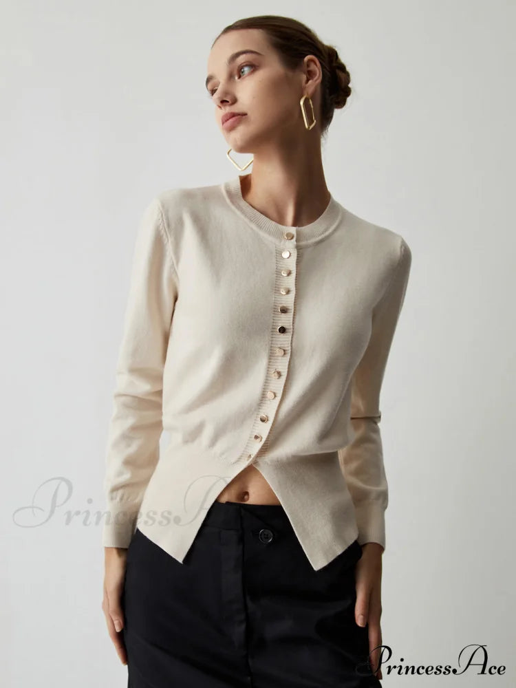Cream Button Graceful Down Curved Cardigan image 2