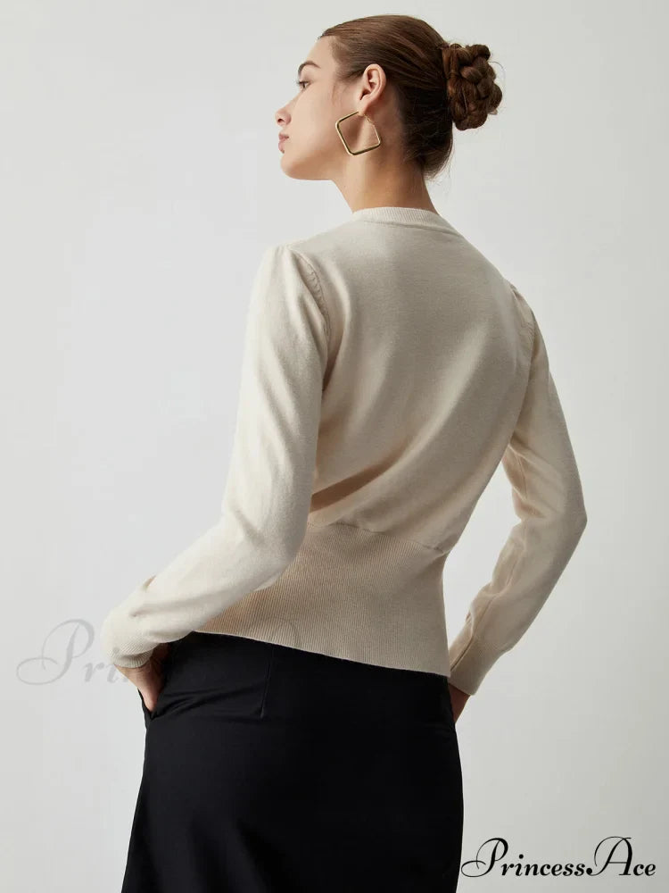 Cream Button Graceful Down Curved Cardigan image 6