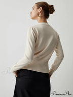 Cream Button Graceful Down Curved Cardigan image 6