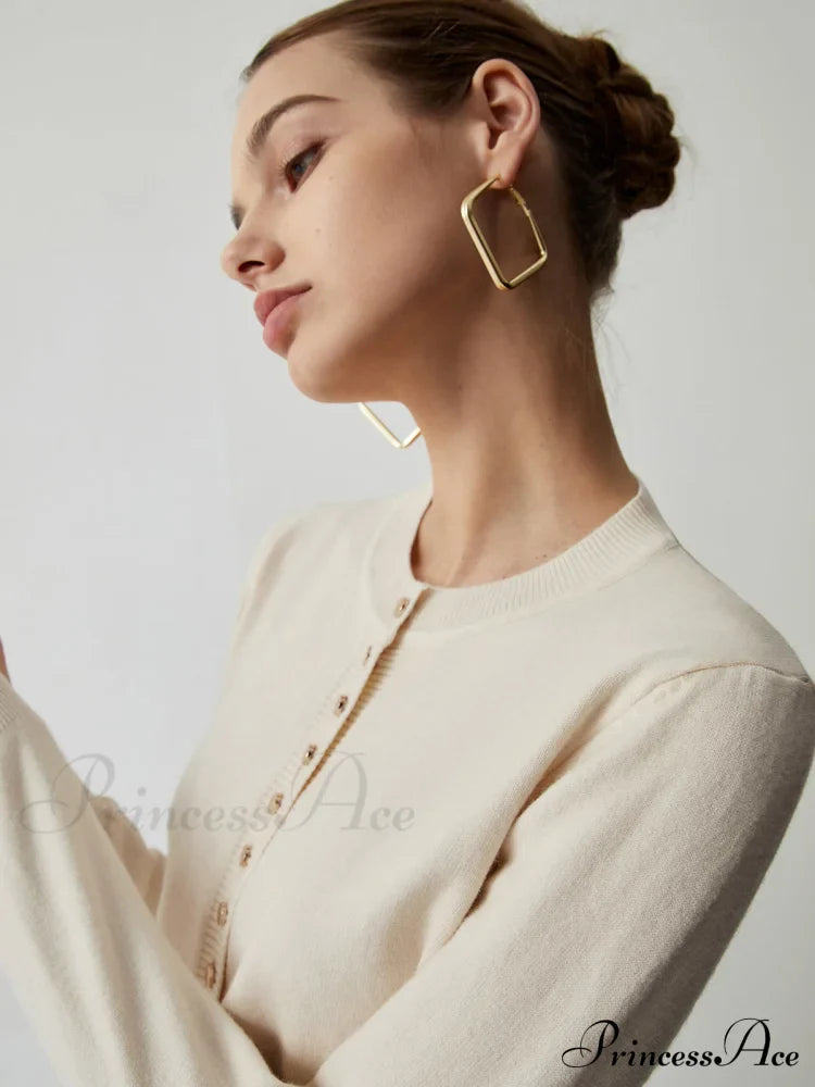 Cream Button Graceful Down Curved Cardigan image 5