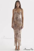 Cream Floral Stylish Print Maxi Dress image 3