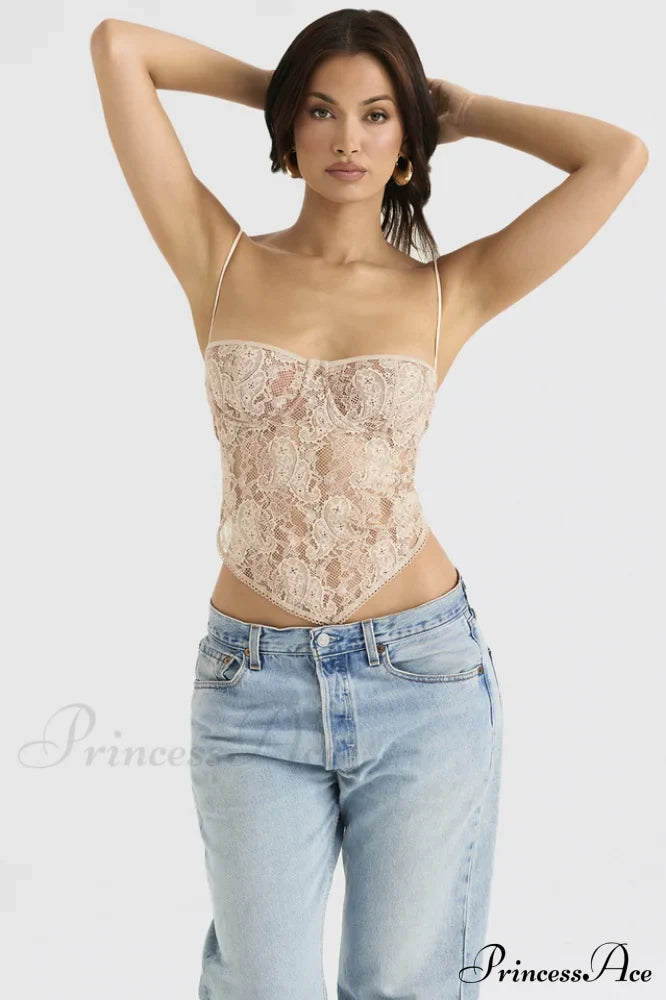 Cream Paisley Stylish Lace Top image 6