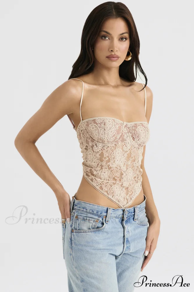 Cream Paisley Stylish Lace Top image 7