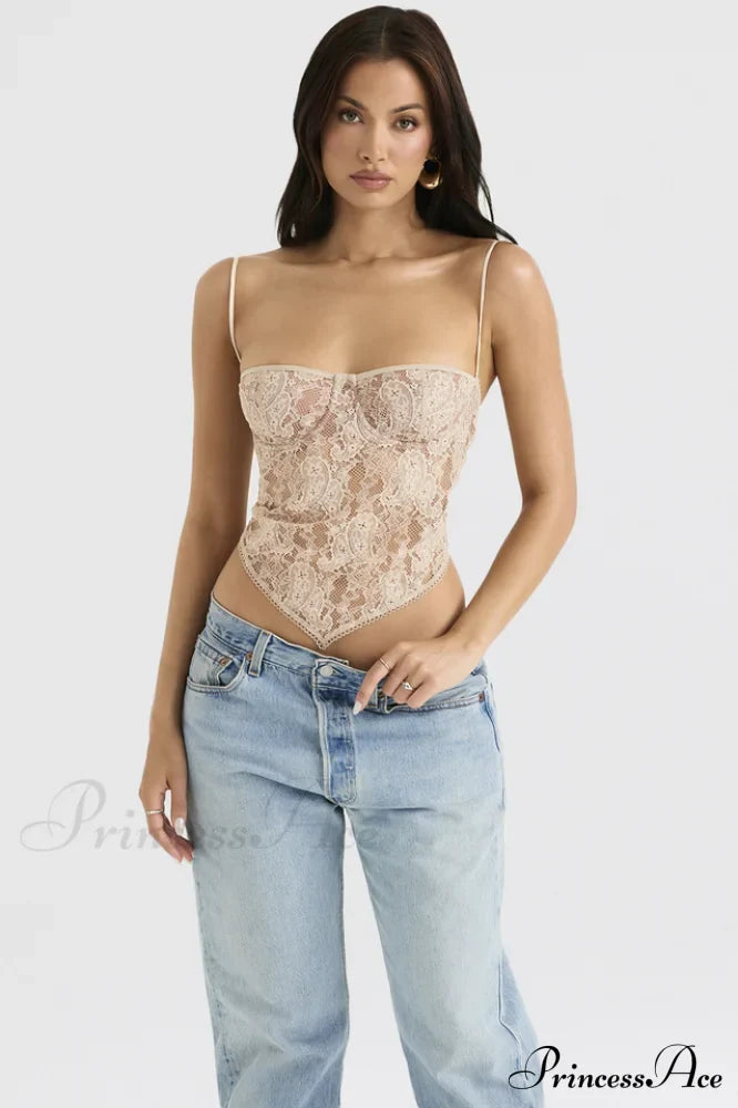 Cream Paisley Stylish Lace Top image 5