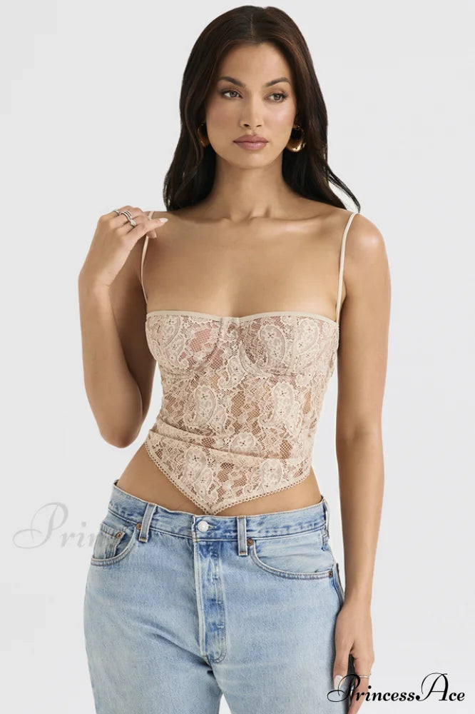 Cream Paisley Stylish Lace Top image 3