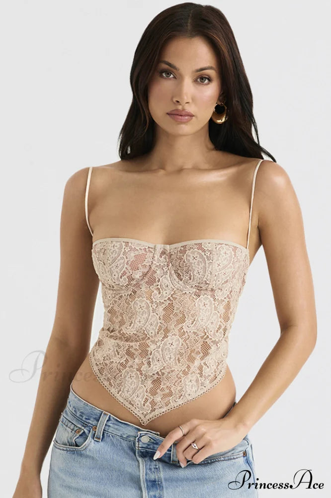 Cream Paisley Stylish Lace Top image 1