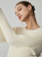 Cream Rib Long Trendy Sleeve Short Sweater Dress image 6