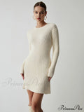 Cream Rib Long Trendy Sleeve Short Sweater Dress image 1