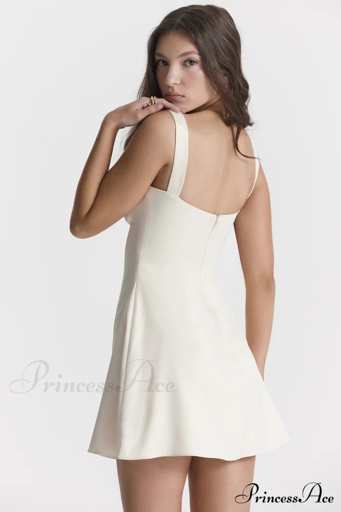 Cream White Stylish Mini Dress image 2