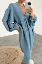 Crepe V Neck Puff Sleeve Loose Dress image 10
