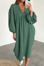 Crepe V Neck Puff Sleeve Loose Dress image 19