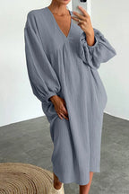 Crepe V Neck Puff Sleeve Loose Dress image 17