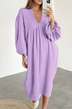 Crepe V Neck Puff Sleeve Loose Dress image 15