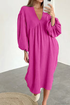 Crepe V Neck Puff Sleeve Loose Dress image 14
