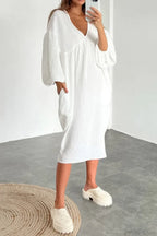 Crepe V Neck Puff Sleeve Loose Dress image 12