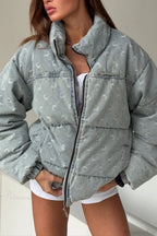 Crescent Print Allover Jacquard Relaxed Stand Collar Coat image 4