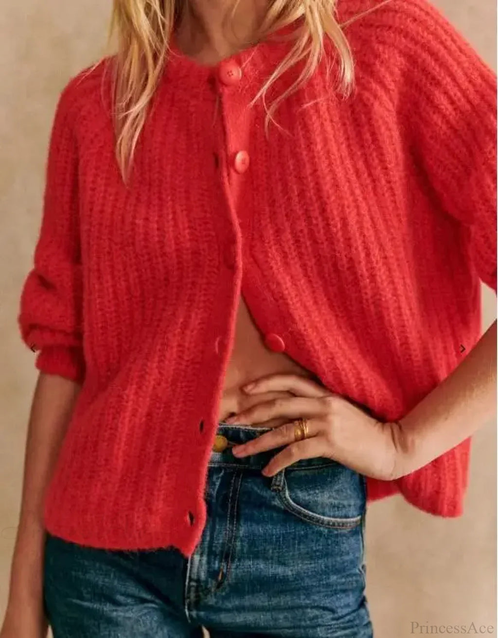 Crew Neck Button-Down Knit Cardigan image 6