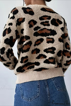 Crew Neck Leopard Pattern Knit Sweater image 3