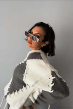 Crew Neck Long Sleeve Contrast Argyle Drawcord Sweater image 3
