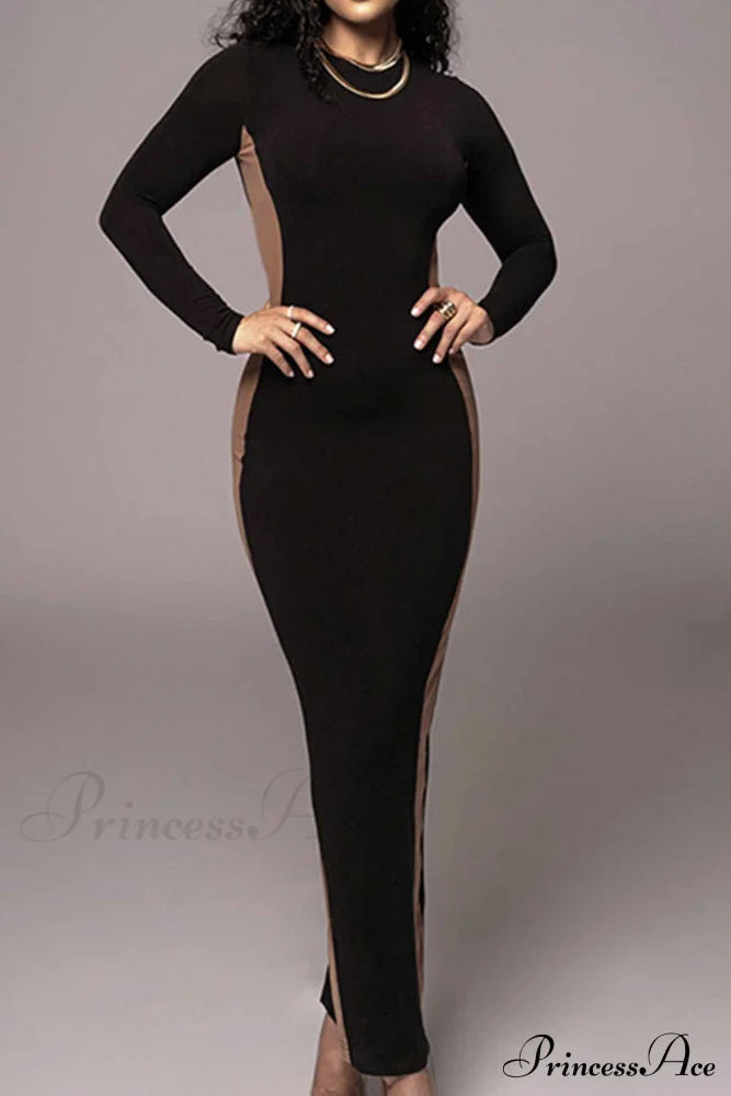 Crew Neck Long Sleeve Slit Midi Dress image 3