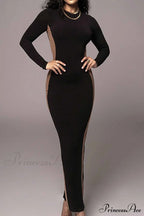 Crew Neck Long Sleeve Slit Midi Dress image 3