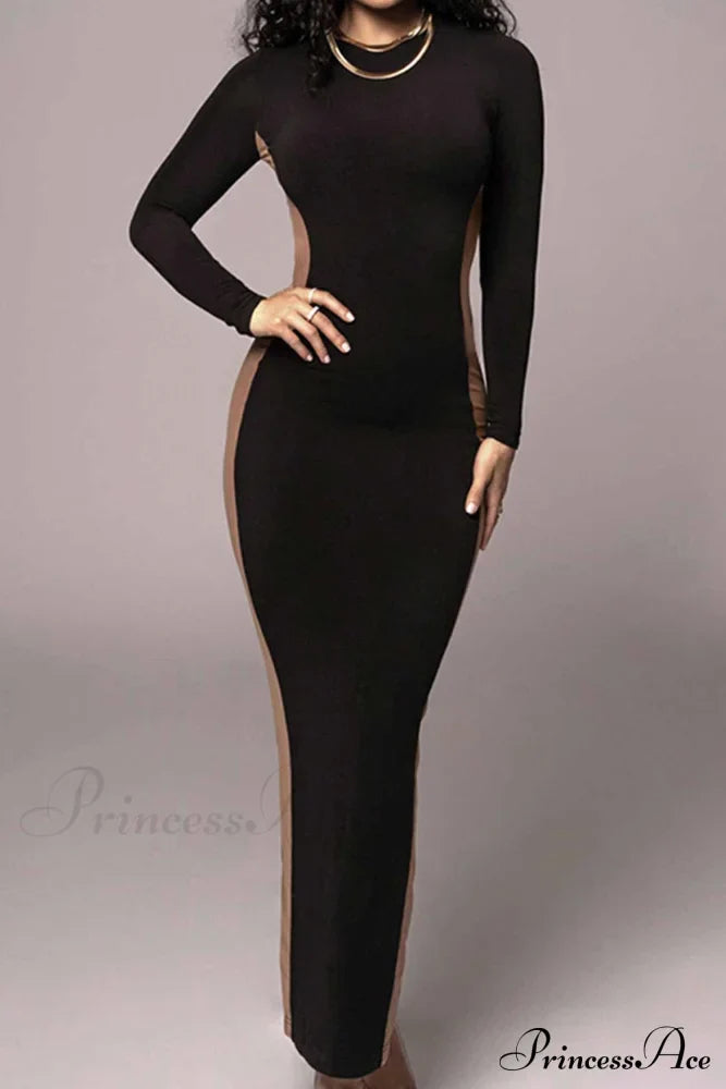 Crew Neck Long Sleeve Slit Midi Dress image 2
