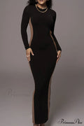 Crew Neck Long Sleeve Slit Midi Dress image 1