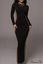 Crew Neck Long Sleeve Slit Midi Dress image 1