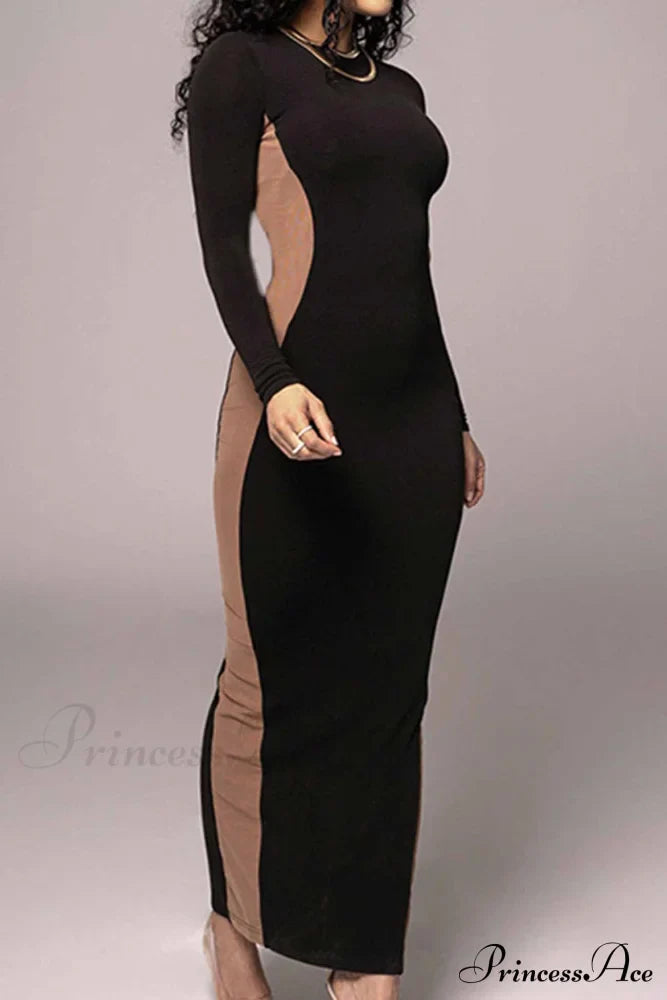 Crew Neck Long Sleeve Slit Midi Dress image 4