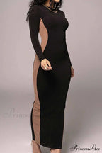 Crew Neck Long Sleeve Slit Midi Dress image 4