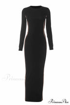 Crew Neck Long Sleeve Slit Midi Dress image 5