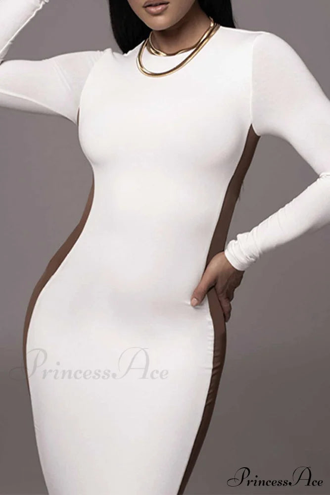 Crew Neck Long Sleeve Slit Midi Dress image 6