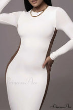 Crew Neck Long Sleeve Slit Midi Dress image 6