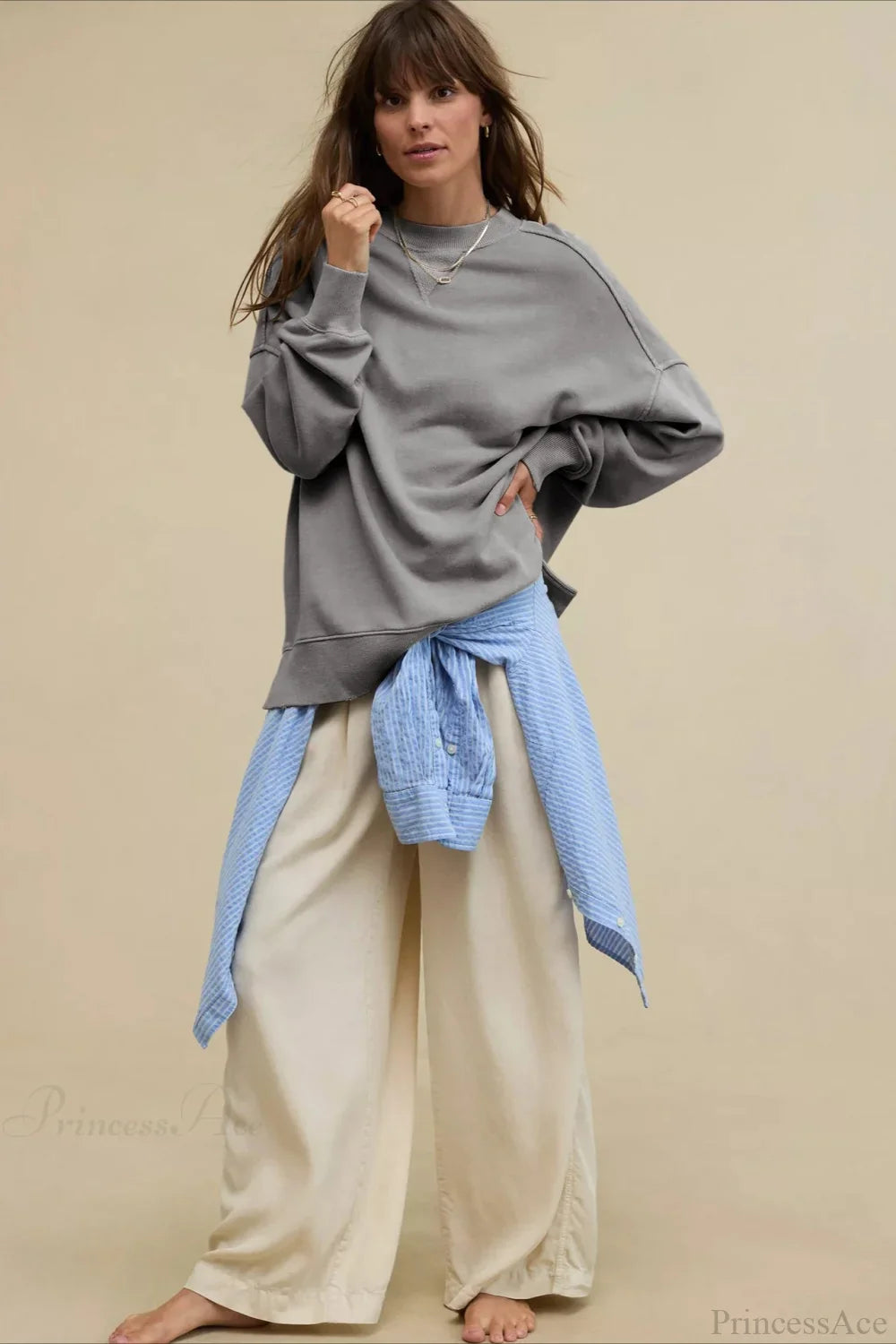 Crew Neck Solid Minimalist Relaxed Sweatshirt image 9