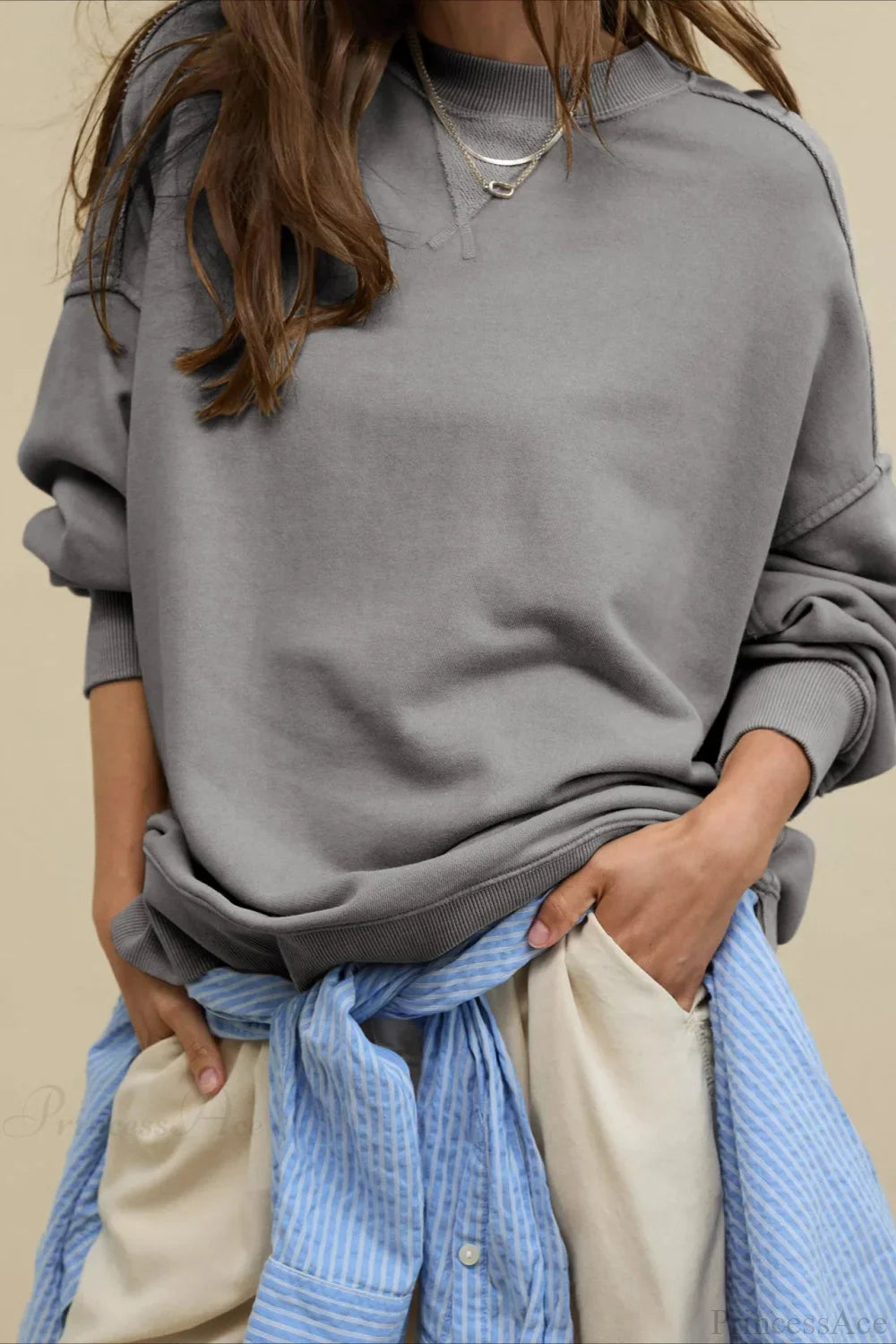 Crew Neck Solid Minimalist Relaxed Sweatshirt image 10