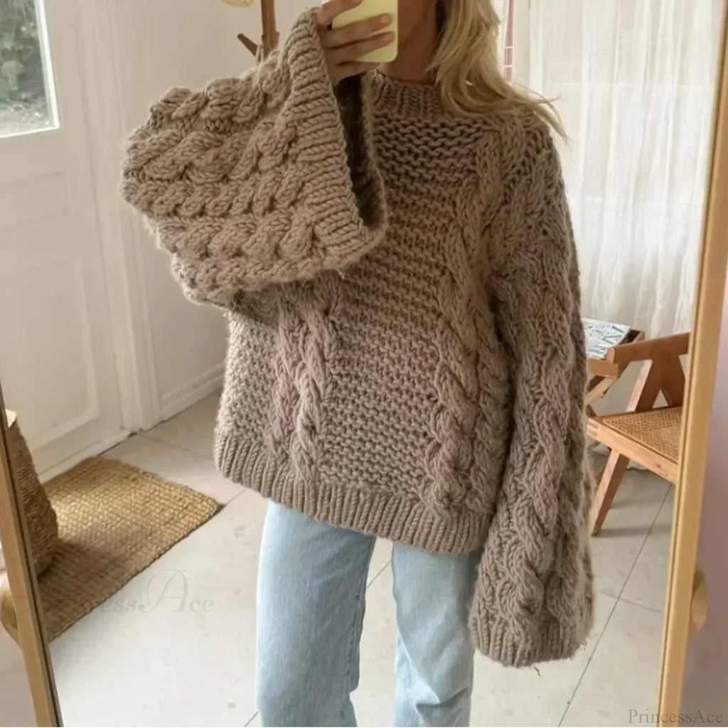 Crewneck Flared Sleeve Fuzzy Sweater image 2