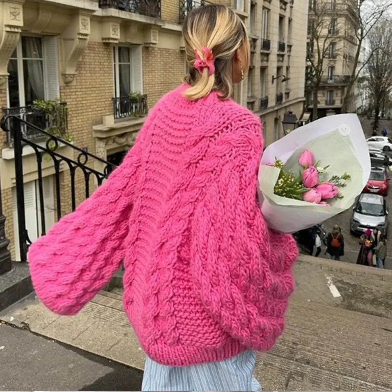 Crewneck Flared Sleeve Fuzzy Sweater image 3
