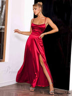 Crimson Elegance Stylish Satin Maxi Dress image 4