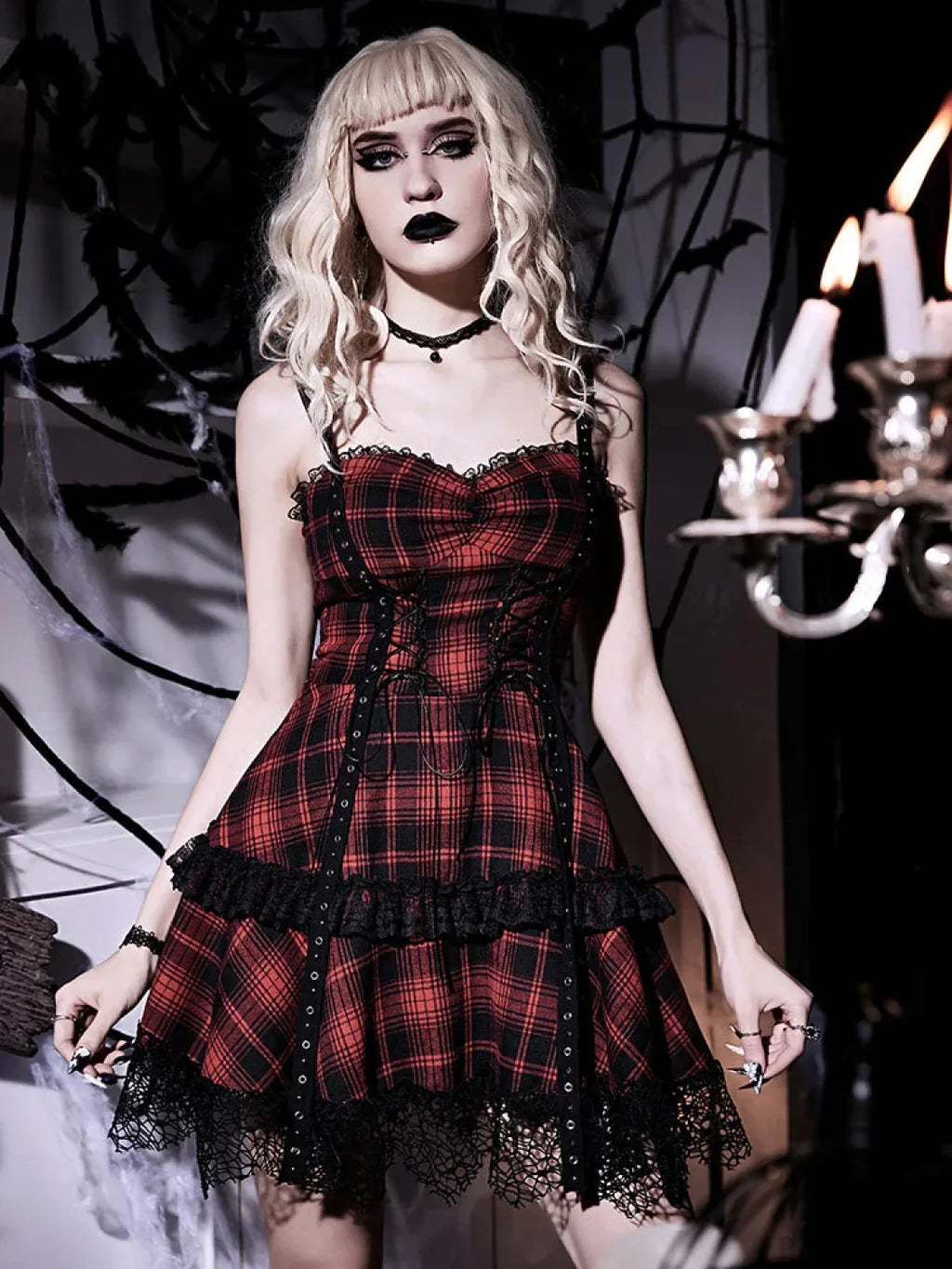 Crimson Tartan Halter Short Dress image 5