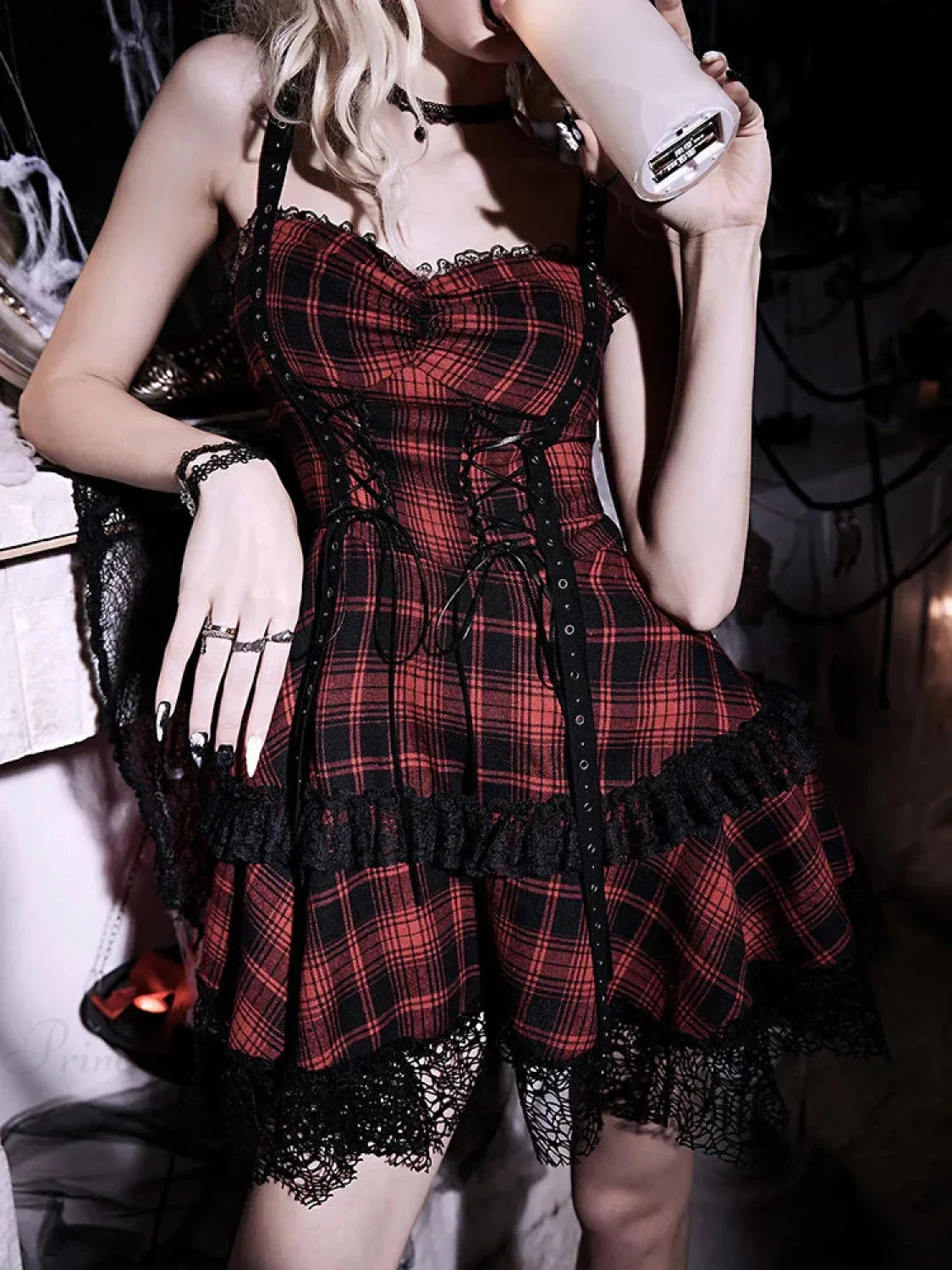 Crimson Tartan Halter Short Dress image 4