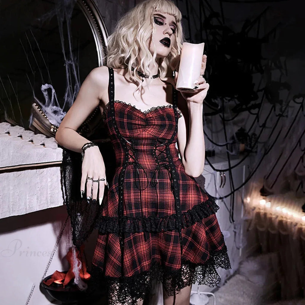 Crimson Tartan Halter Short Dress image 7