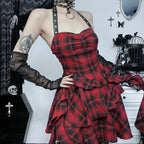 Crimson Tartan Halter Short Dress image 1