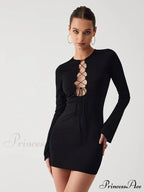 Criss Cross Long Trendy Sleeve Short Dress image 1