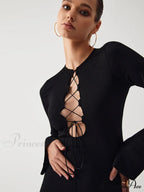 Criss Cross Long Trendy Sleeve Short Dress image 4