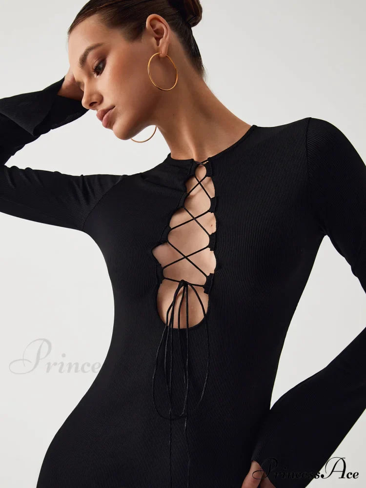 Criss Cross Long Trendy Sleeve Short Dress image 5