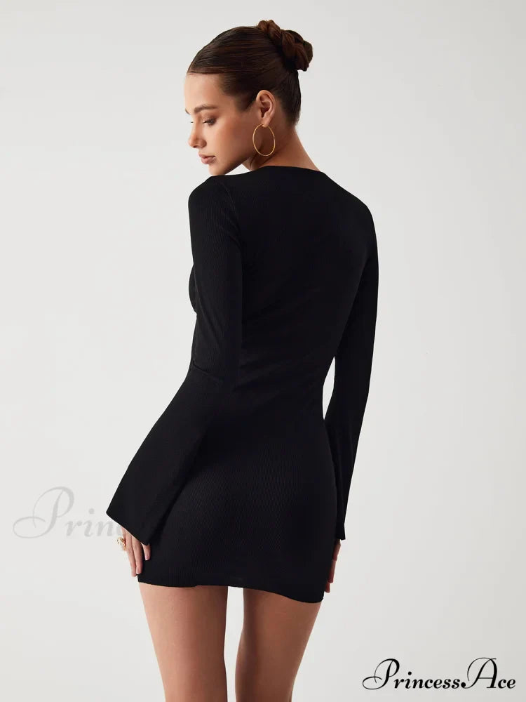 Criss Cross Long Trendy Sleeve Short Dress image 6