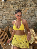 Crochet Beach Knit Skirt Three Piece Swimsuit image 1