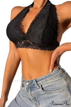 Crochet Bralette Halter Neck in Lace Black image 3